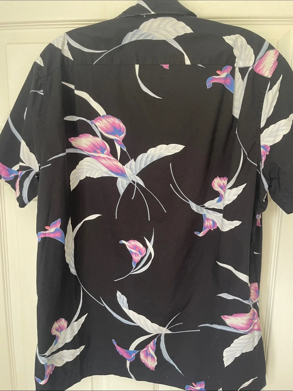 J. Crew Black Floral Short-Sleeve Button-Up Shirt with Pink & White Accents